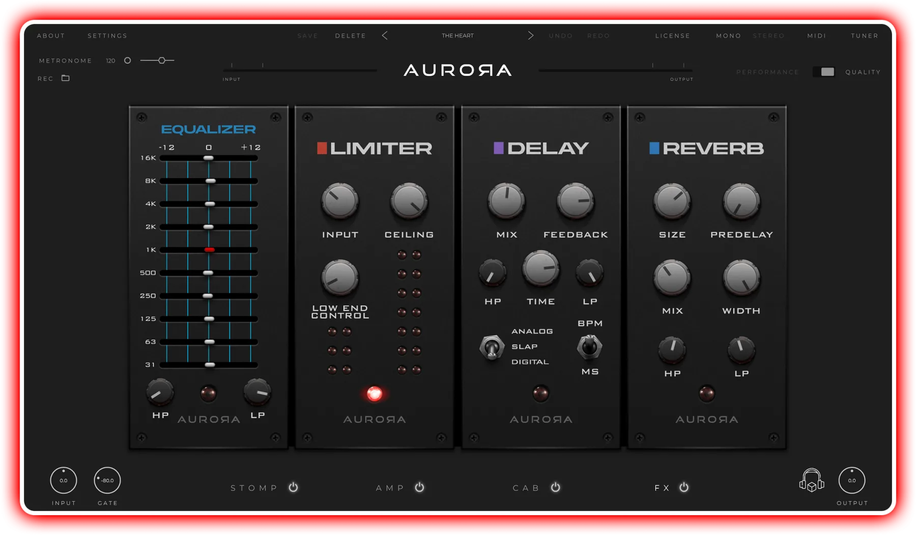 Four studio effects in the post-amplifier rack